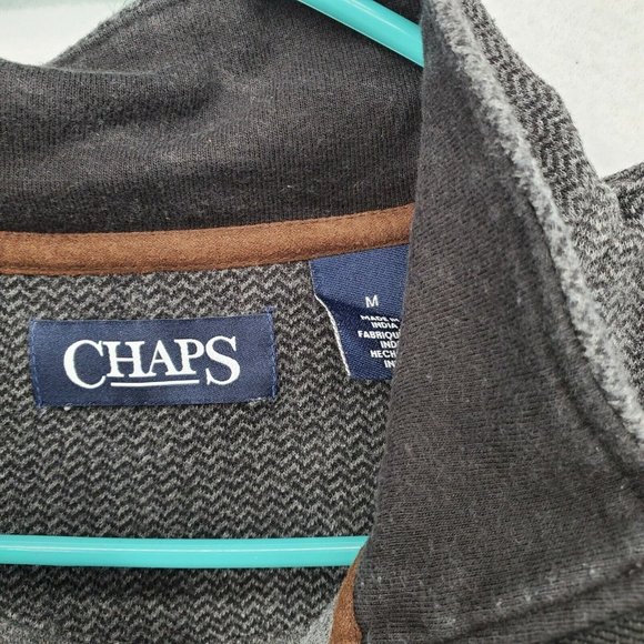 CHAPS Sweater Men's 1/4 Zip Long Sleeve High Neck Pullover Gray Medium - Picture 8 of 12